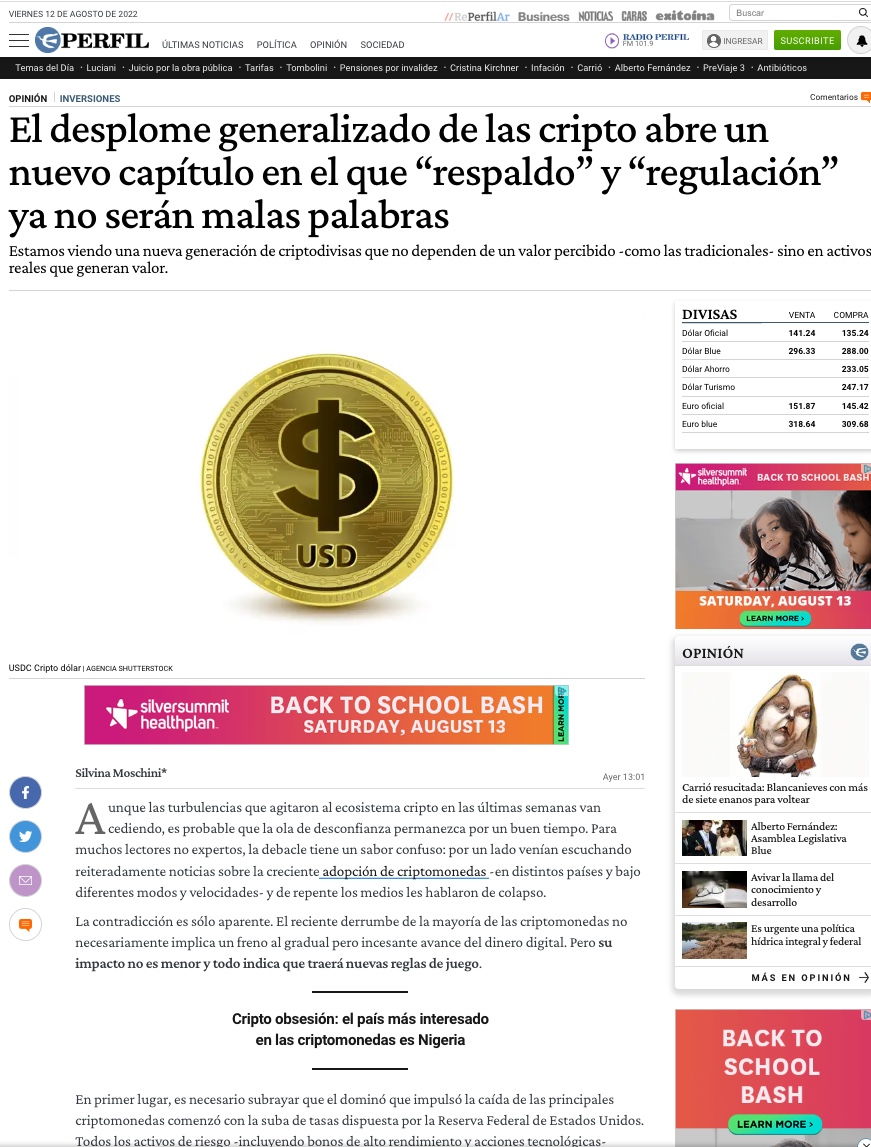 New article by Silvina Moschini about Crypto market